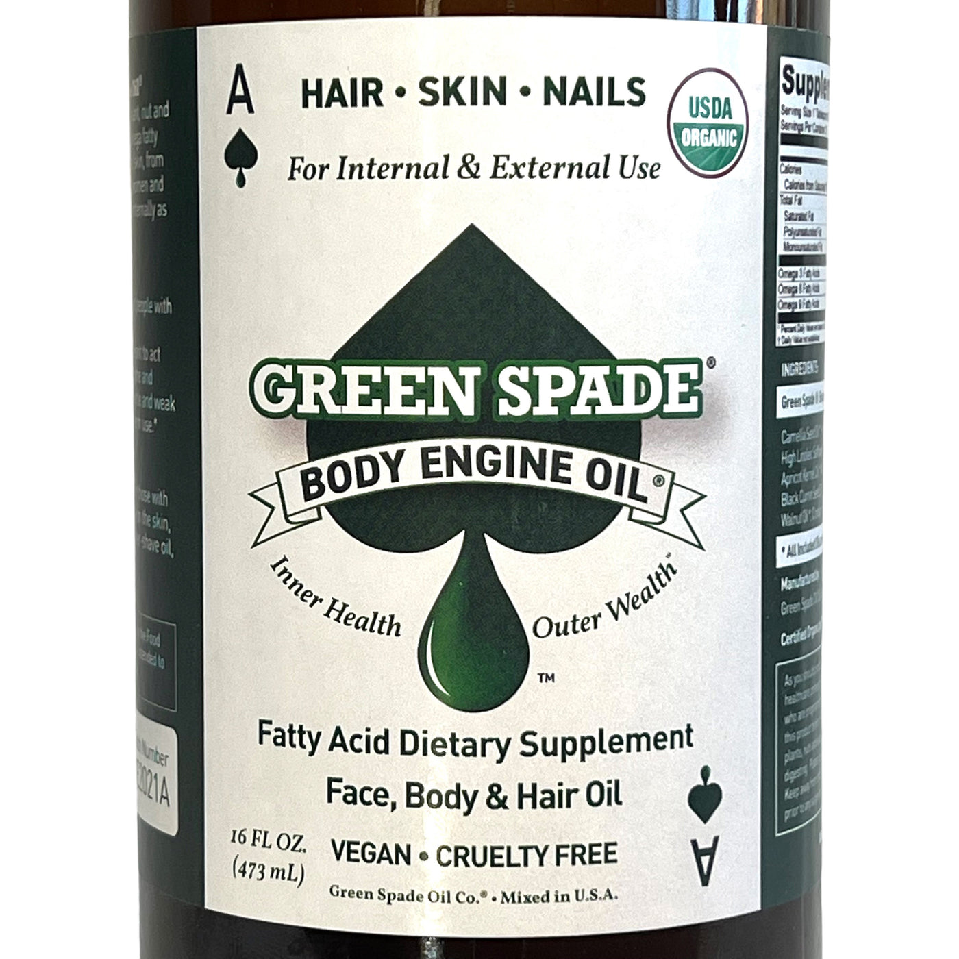 Body Engine Oil by Green Spade, Certified Organic Face, Body and Hair Oil & Fatty Acid Supplement